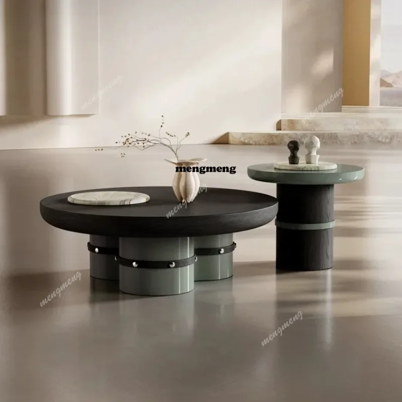 H132 Italian minimalist marble coffee table combination modern simple large flat floor living room natural stone round coffee ta