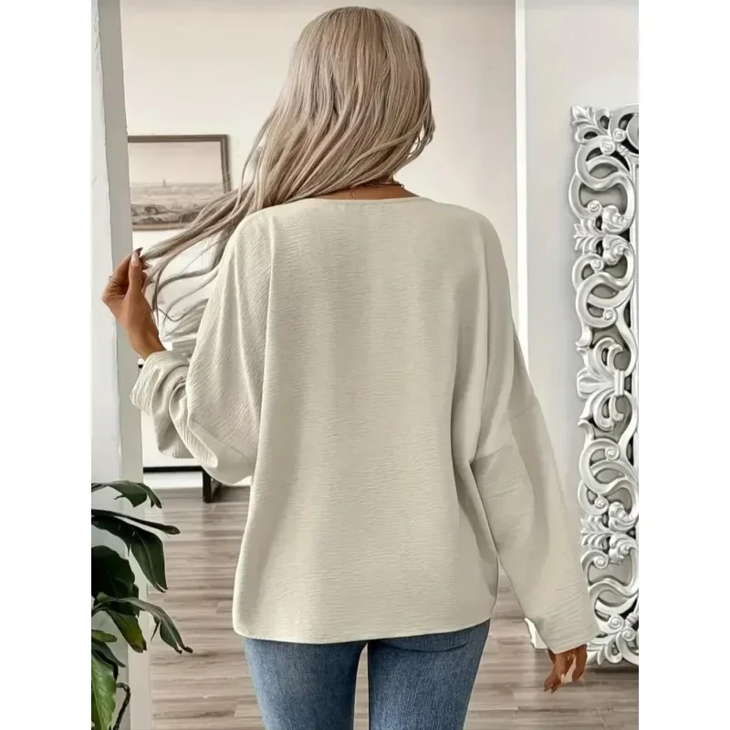 المرأة الجديدة الصلبة اللون زر الجبهة طويلة الأكمام قميص عارضة أزياء أعلى قمم المرأة مريحة