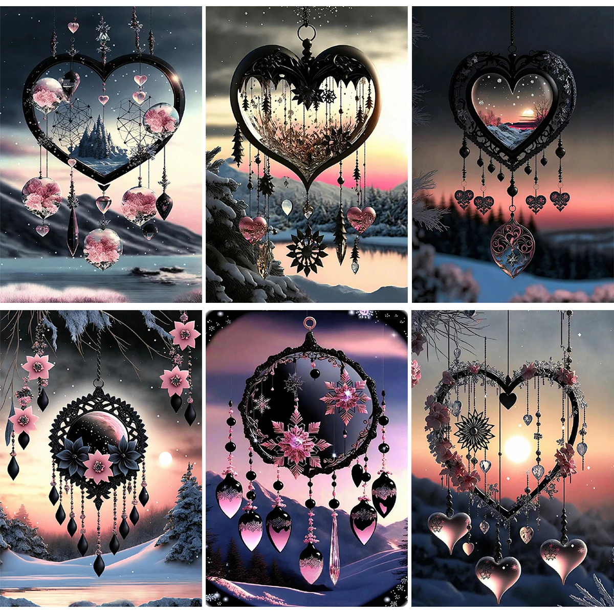 Frameless,The Scenery In The Wind Chimes Personality DIY Full Drill Diamond Decorative Painting