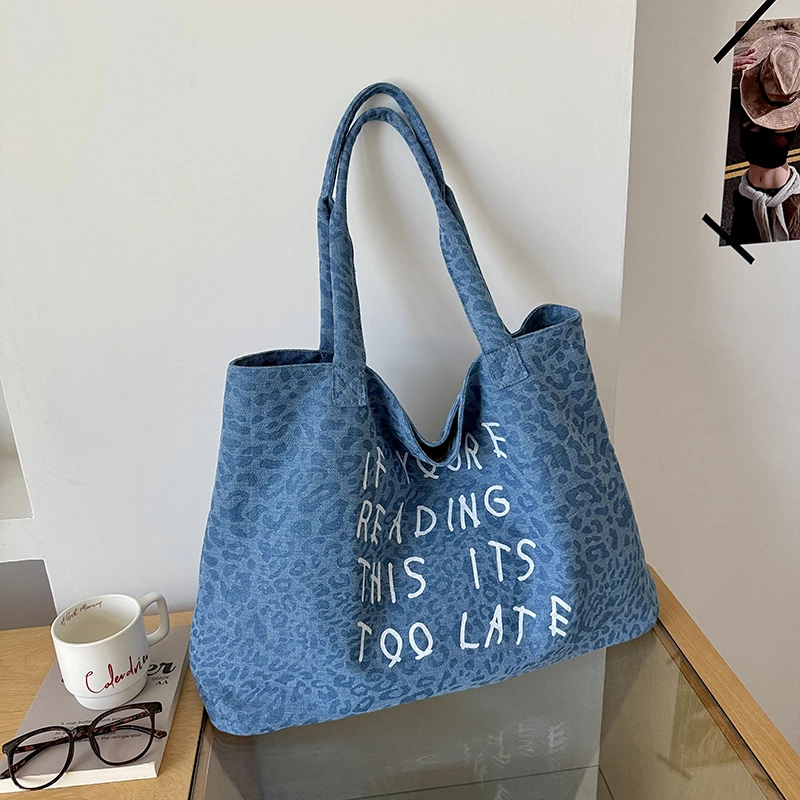 

Oversized Leopard Prints Shoulder Bags For Women Deformable Canvas Large Capacity Shopping Totes 2026 Portable Travel Handbags
