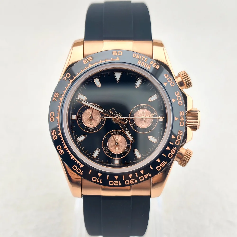 39MM Men's Watch VK63 Watch Three Eye Dial Sapphire Glass Stainless Steel Waterproof Case Quartz Watch Timetable NO logo Watch