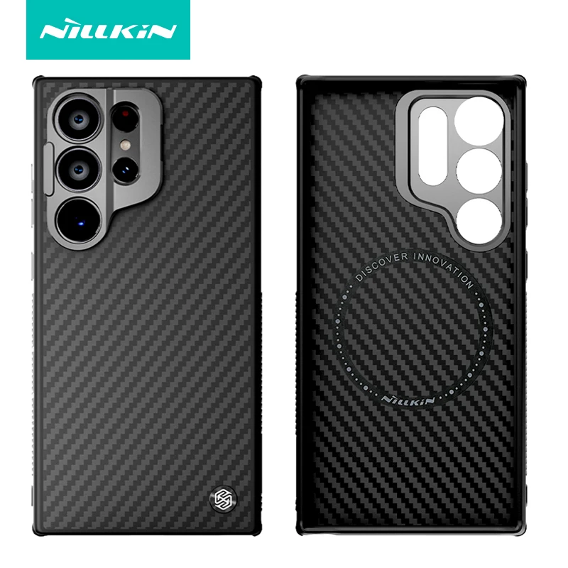 

Magnetic Case for Samsung Galaxy S24 Ultra Case Nillkin Real Kevlar Aramid Fiber Case Armor Lens Stand Holder