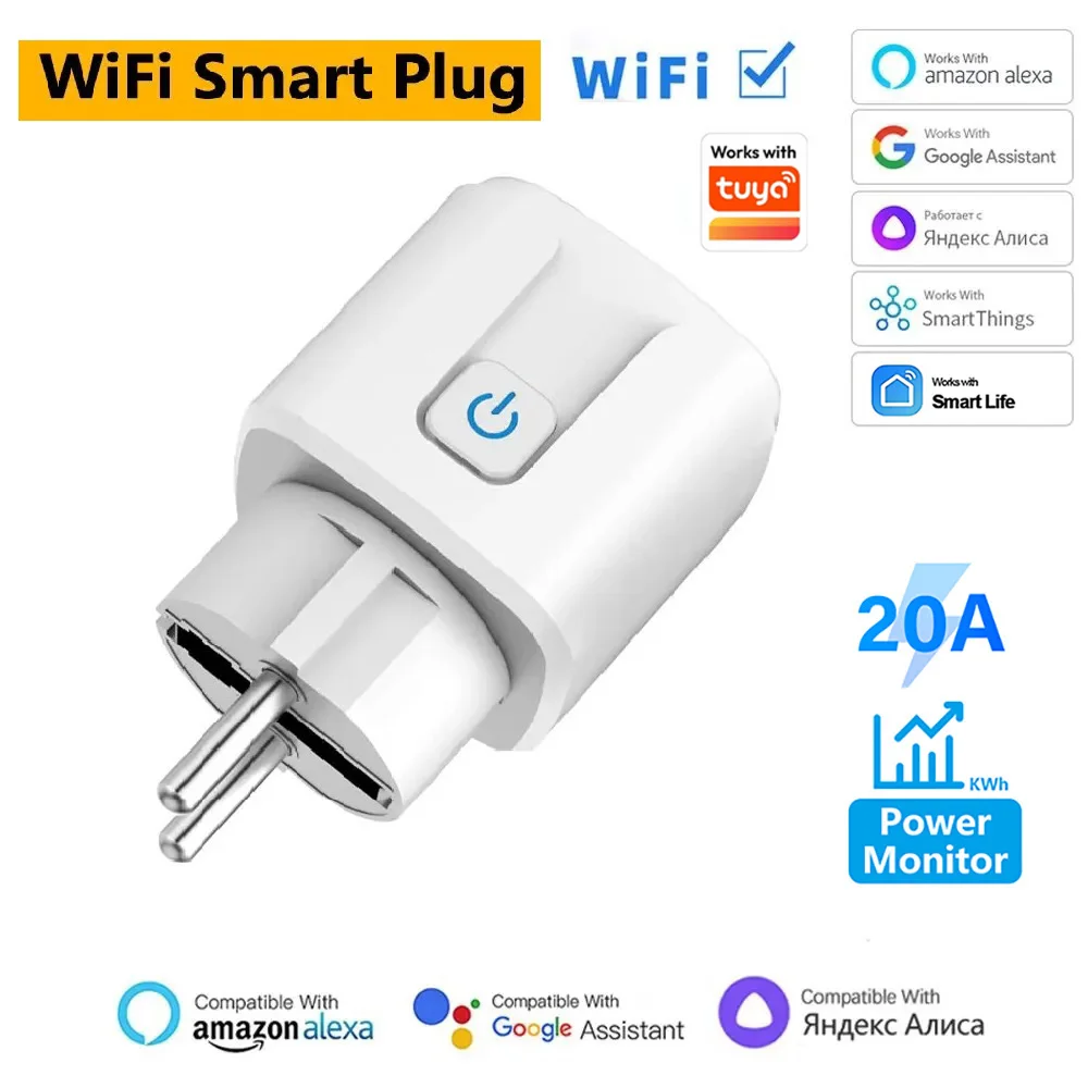 Smart Plug WiFi Socket EU 16A/20A With Power Monitor Timing Works with Tuya Smart Life App Voice Control