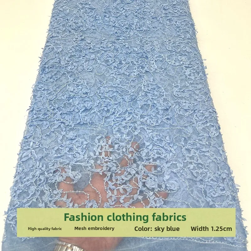 

Lace Mesh Leaf Sequins Embroidered Fabric for Childrens Clothing Dresses Design Diy Cloth By The Yard Sewing Material