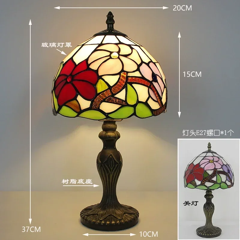 8 นิ้ว Retro Classic Stained Glass แสงสีขาวโคมไฟ American Church Home Art Decor ห้องนอนข้างเตียง Tiffany ตารางโคมไฟ