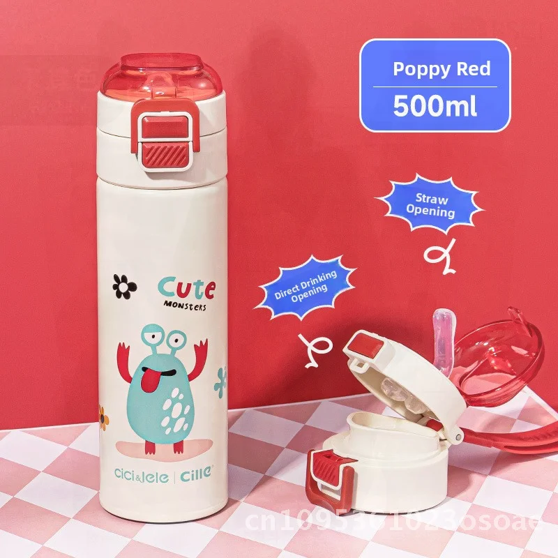 

Термос Hilo для двойных напитков для девочек и детей, соломенная чашка из нержавеющей стали большой емкости 316, с ремешком-ручкой, вода двойного назначения