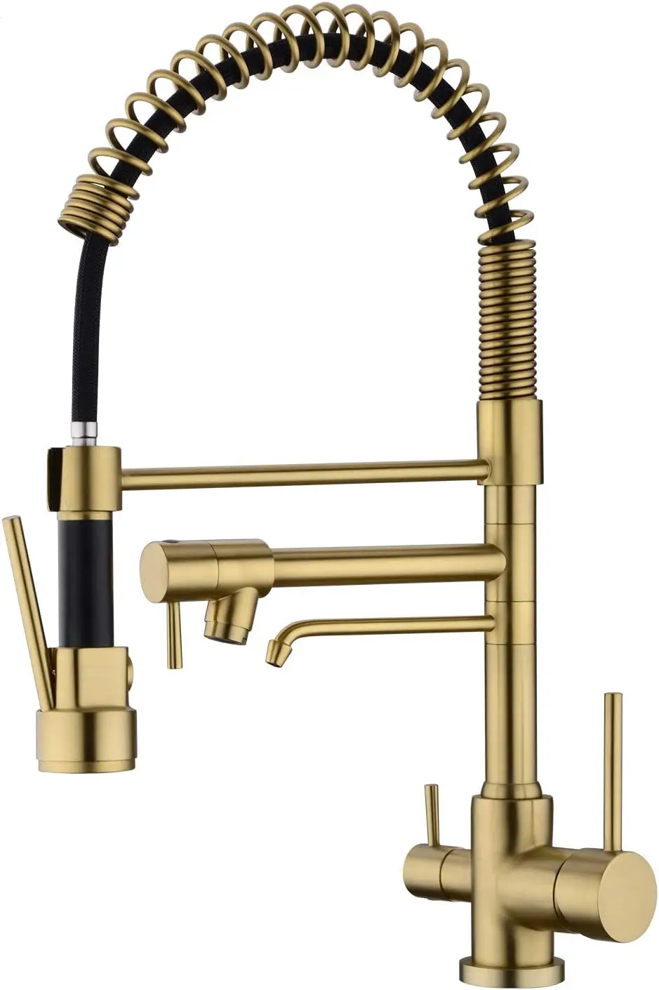 

Brass Kitchen Faucet with Drinking Water Faucet,3 in 1 Pull Down Sprayer Kitchen Faucet, Spring Faucet in Brushed Gold