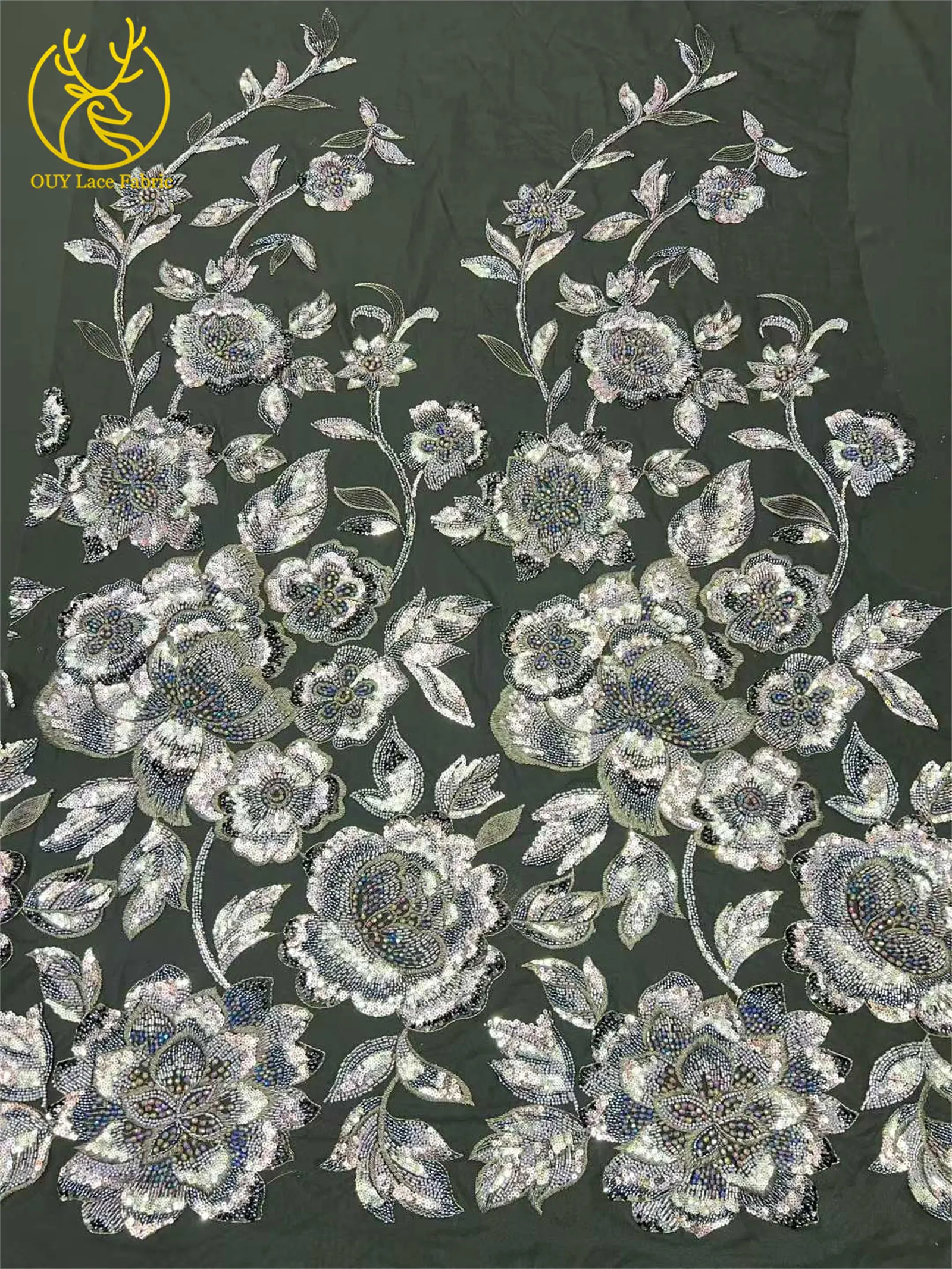 High-End-Kleid, afrikanischer handgefertigter Perlen-Spitzenstoff, 2026, Nigeria, französische Pailletten-Stickerei, Spitzenstoff, Hochzeitskleid, Nähmaterial – Detail 10