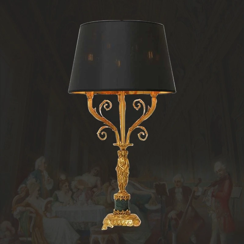 French all-copper villa living room table lamp luxury bedroom bedside decorative lamp European retro study home lamp
