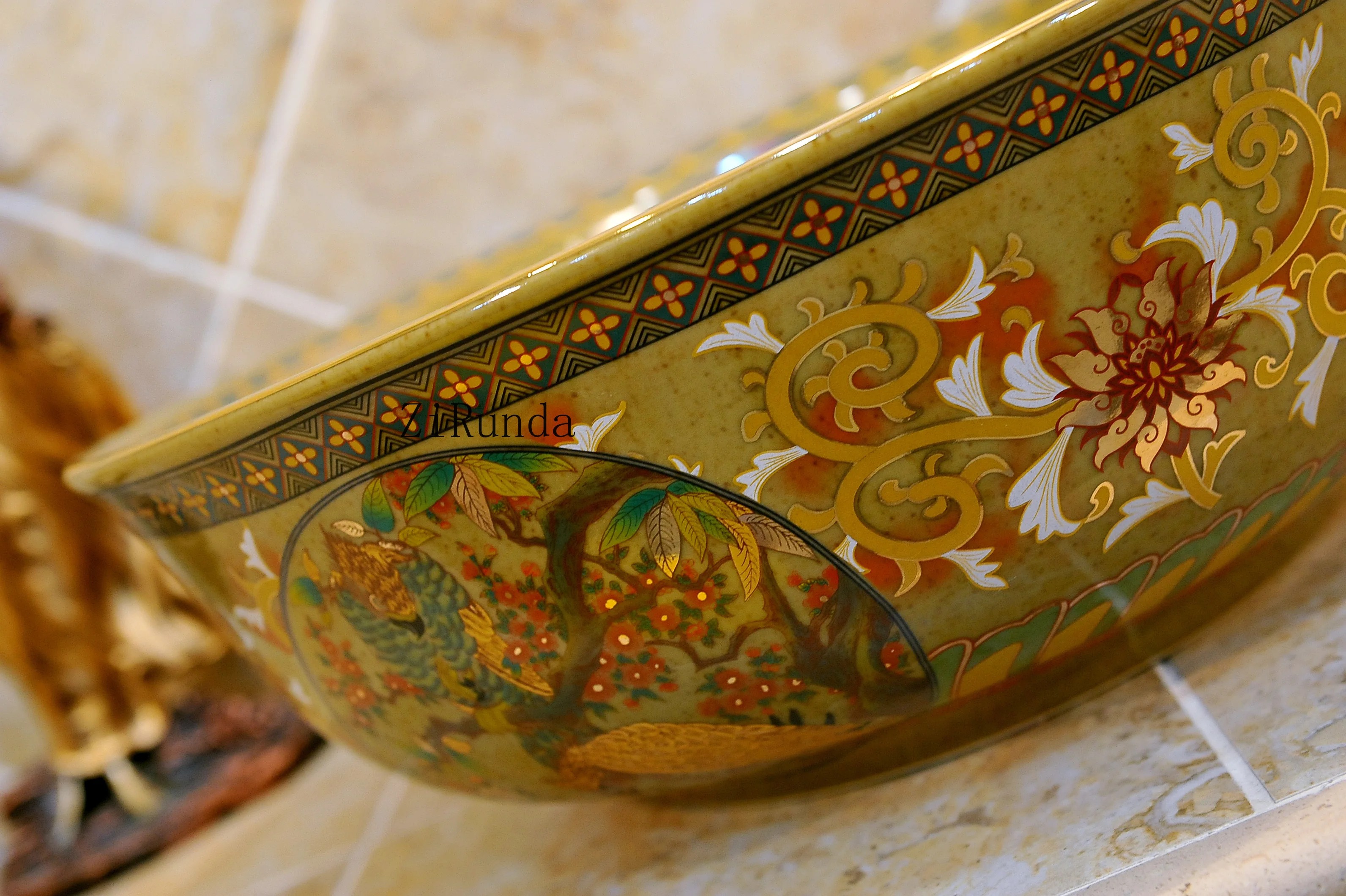 Luxury Retro European Style Ceramic Porcelain Countertop Wash Basin Bathroom Vessel Sink Vanity Bowl