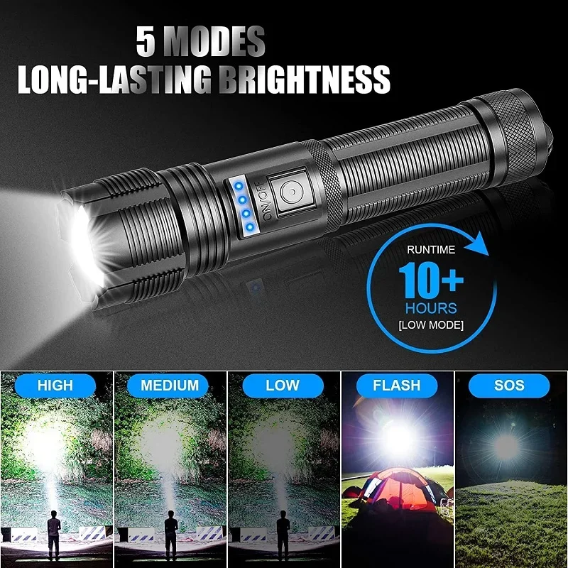 High Power LED Flashlights Rechargeable USe 18650 Battery Waterproof Zoom Torch Outdoor Camping Lantern Strong Bright Lamp