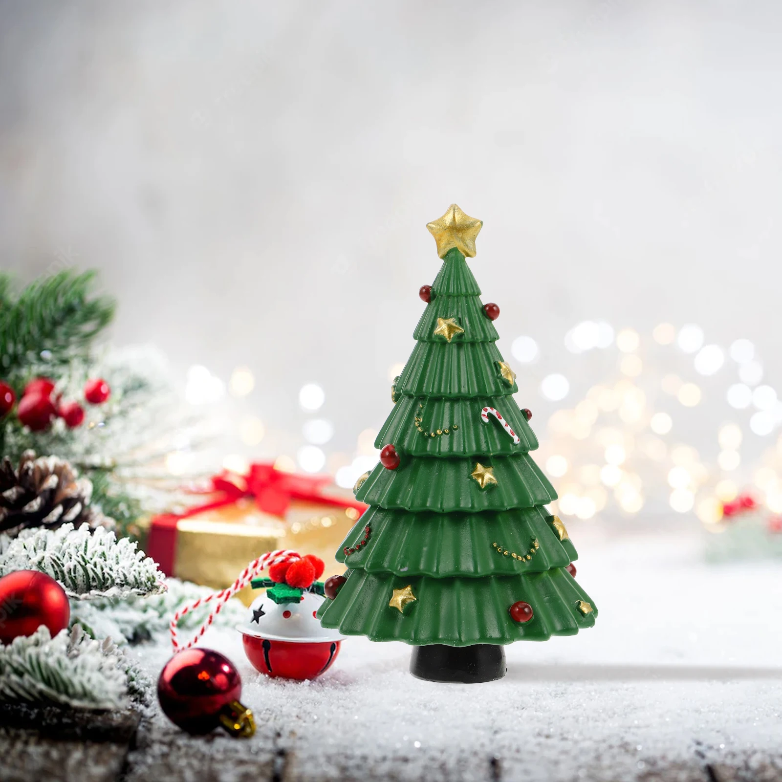 

Compact Artificial Snow Tree Decor Mini Winter Landscape Christmas Centerpiece for Desk Mantel Tabletop Holiday Scene Indoor