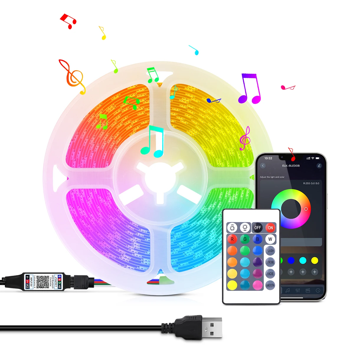 

Hight Quality RGB Color LED Strip Light 5050 USB Tpae Bedroom APP Control Bedroom Decoration 1m-5m TV Screen Party Backlight