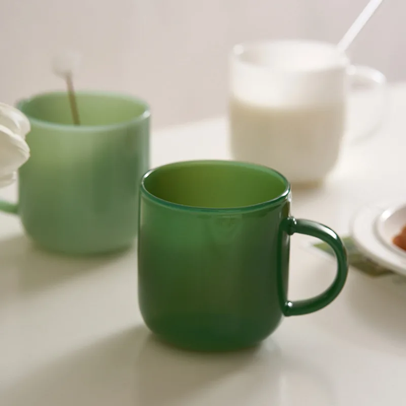 Emerald Jade Glass Cups Coffee Milk tea drink Mug High Borosilicate Glass Household office Water Cup Milk Cup