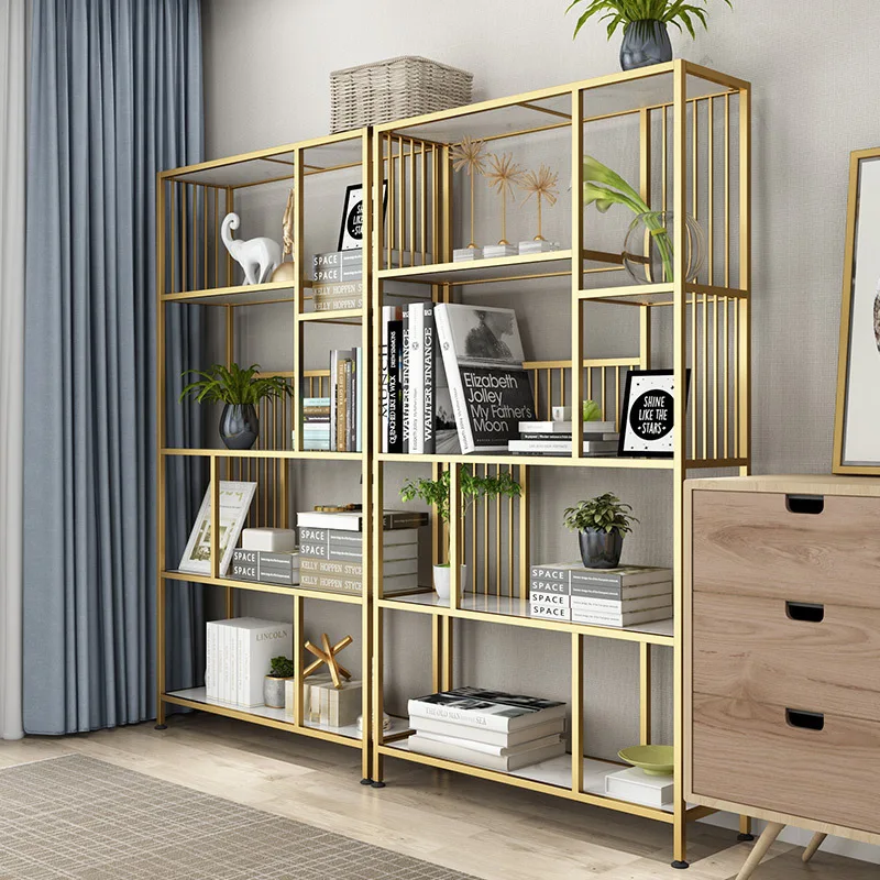 

Nordic wrought iron shelves, living room, bedroom partition bookshelf, gold combination, simple multi-layer floor storage displa
