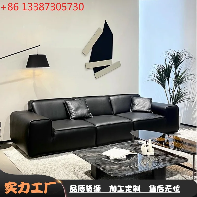 

Xia Hei Big Black Bull Straight Row Modern Leather Size Apartment Living Room Sofa