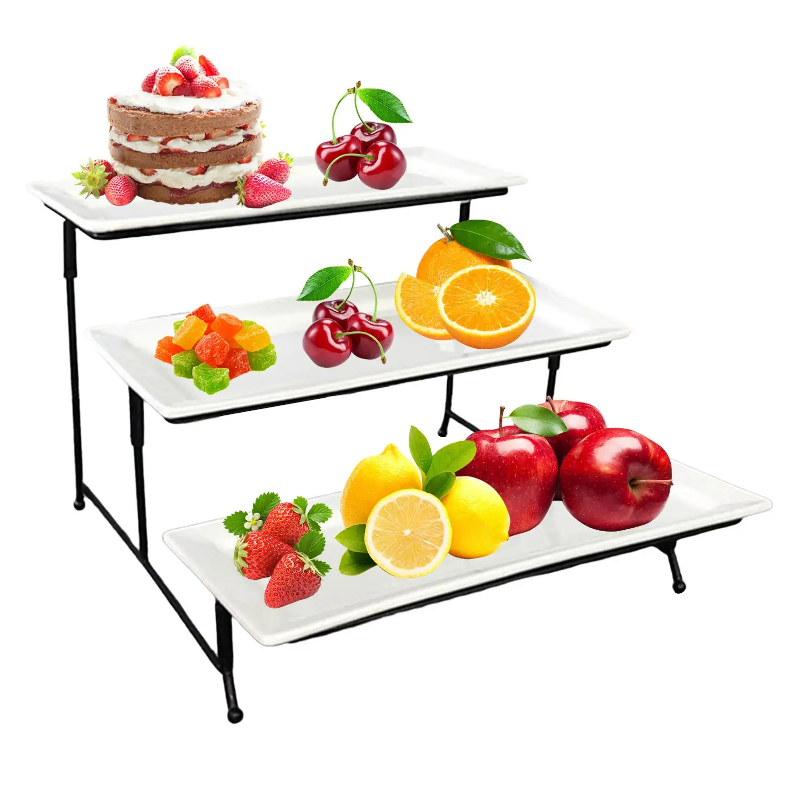 Metal Serving Tray Stand Three Tier Pastry Display Organizer Rack for Home Fruit Dessert Dish