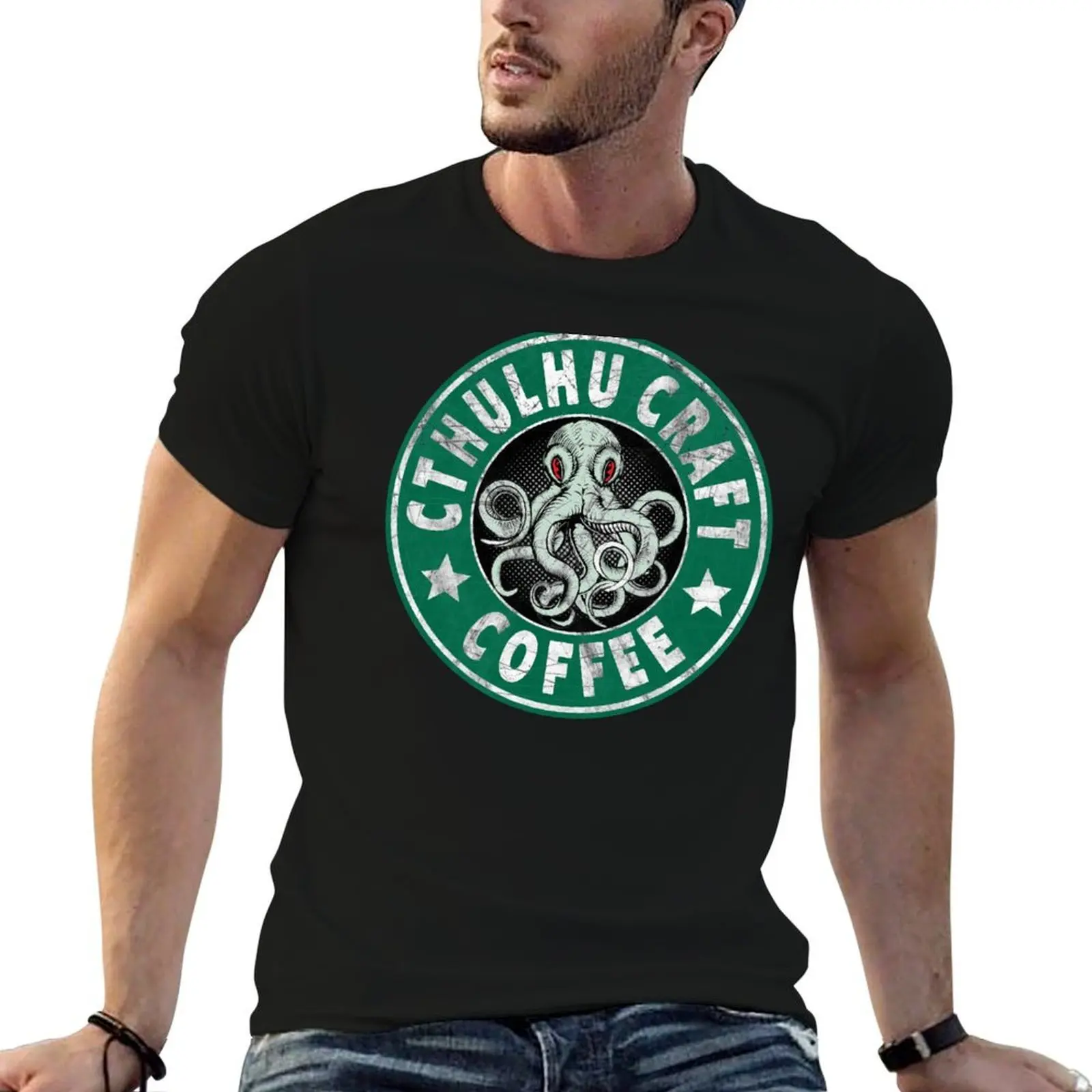 

Cthulhu Craft Coffee T-Shirt anime tshirt cotton tshirt 100% T-Shirt