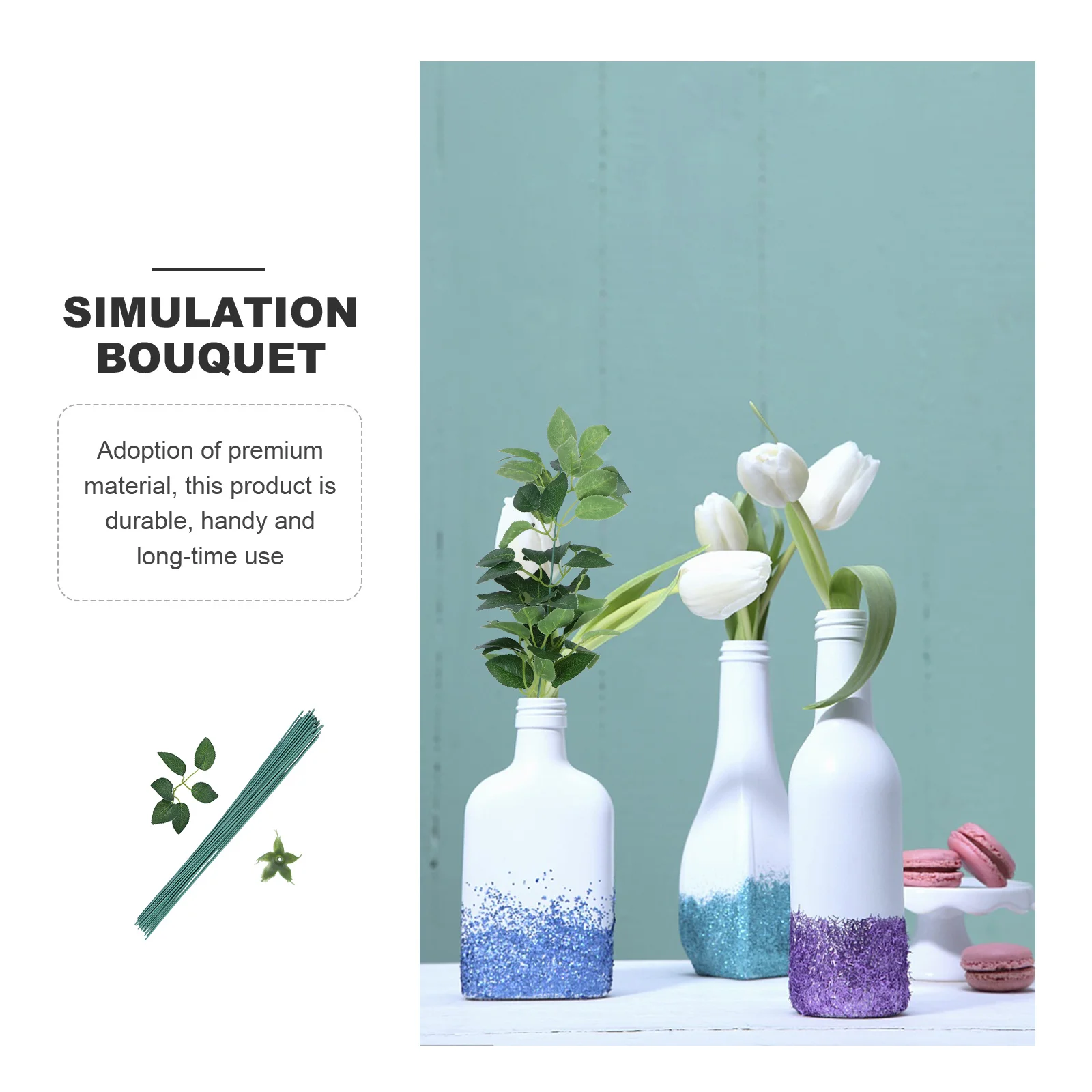 ลวดเหล็กสีเขียว 90 ชิ้น สำหรับทำดอกไม้ปลอม งานฝีมือ วัสดุทำใบไม้ปลอม ลวดผูกดอกไม้ DIY