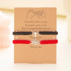 2pcs/Set Romantic Spider Web Couple Bracelet For Women Men Handmade Braided Rope Wish Card Halloween Friendship Jewelry Gifts