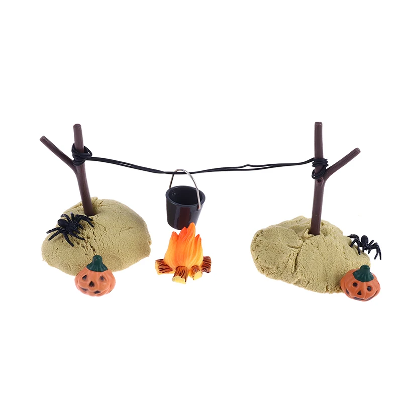 1Set 1:12 Dollhouse Miniature Halloween Horror Decor Toy Bat Skull Head  Broom Spider Pumpkin Head Magic Book Ornament DIY Toy