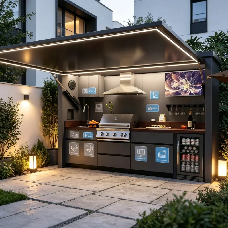 Portable Patio Cooking Station Outdoor Kitchen Island Custom Unit With BBQ Grill Waterproof Aluminum Cabinets