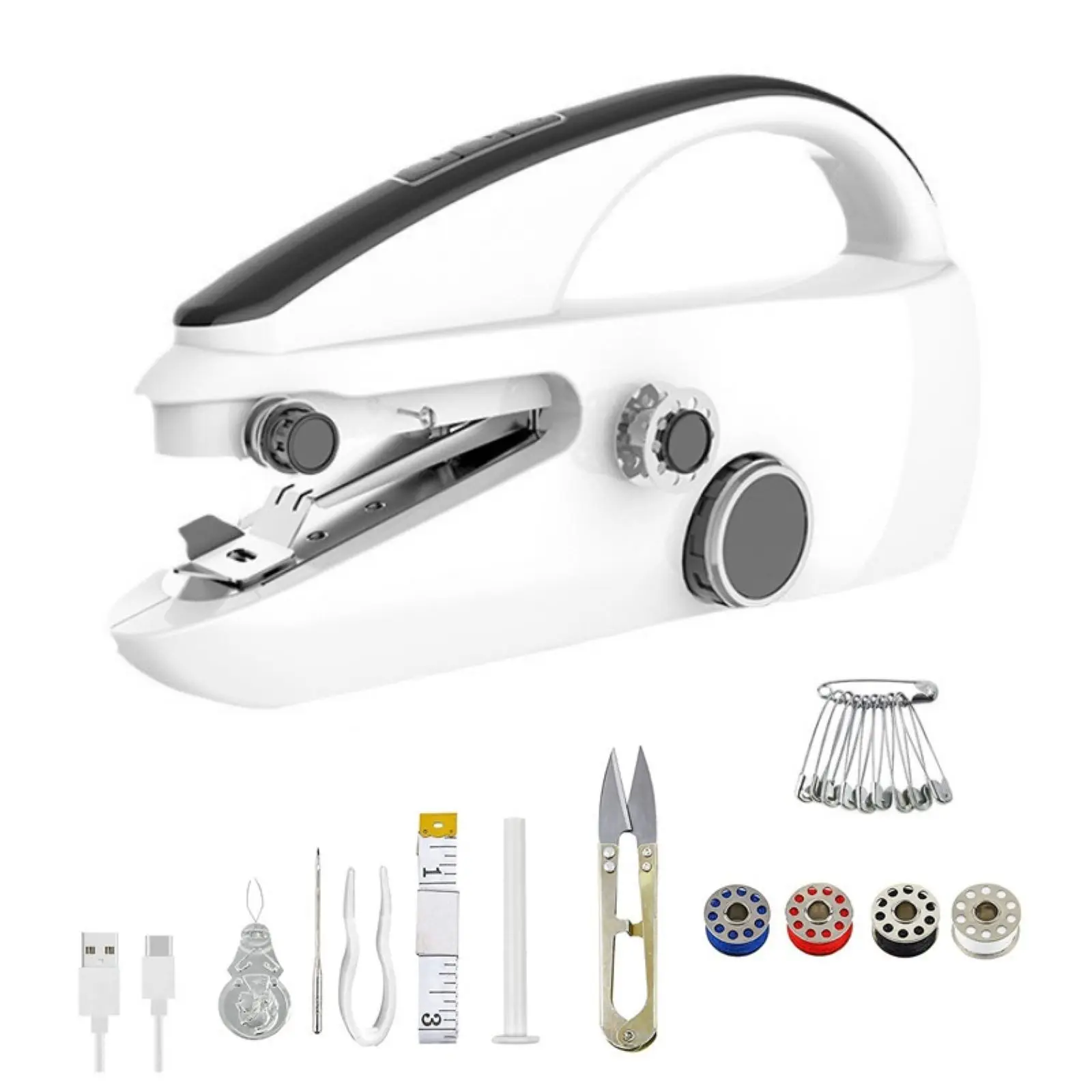 1 Set Macchina da cucire portatile USB elettrica Abiti pratici Strumenti da viaggio per la casa Rammendo automatico Macchine per sartoria Artigianato manuale