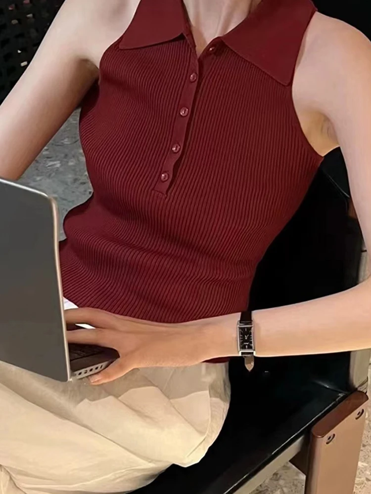 

Pure Color Ice Silk Knitted Top Slim Fit Svel Vest Youthful Lazy Sle Small Batch Knitwear Comfortable Korean Sle