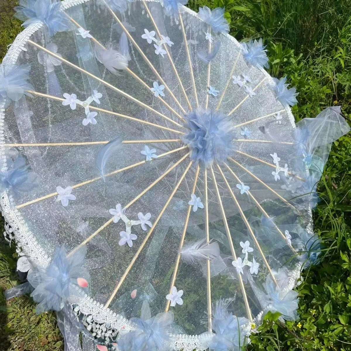 

Hanfu Flower Beach Lace Umbrella Feather Aesthetic Atmosphere Cosplay Yarn Umbrella Parasol Kids Paraguas Umbrella for Women