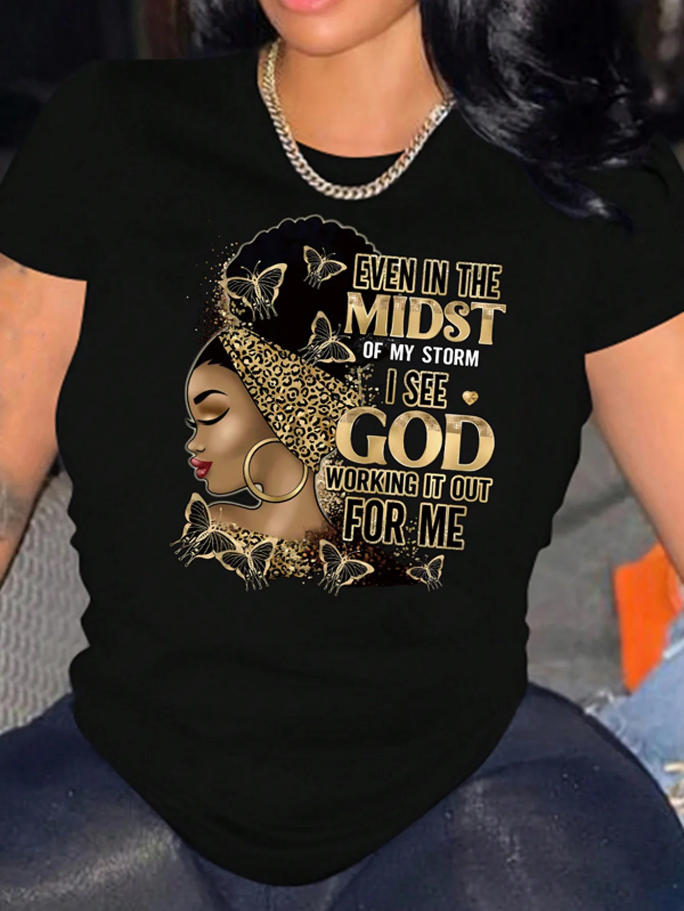 Even In The Midst Of My Storm Women's Tee - Faith Graphic, Casual Black Top