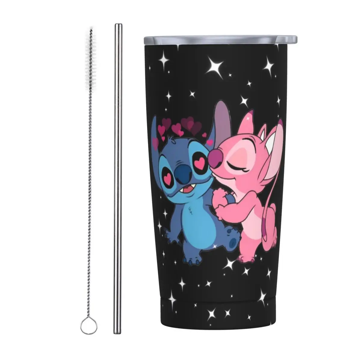 Kawaii Stitch And Angel Stainless Steel Tumbler Cartoon Comic Travel Mugs Cup Large Coffee Mug Cold and Hot Milk Water Bottle