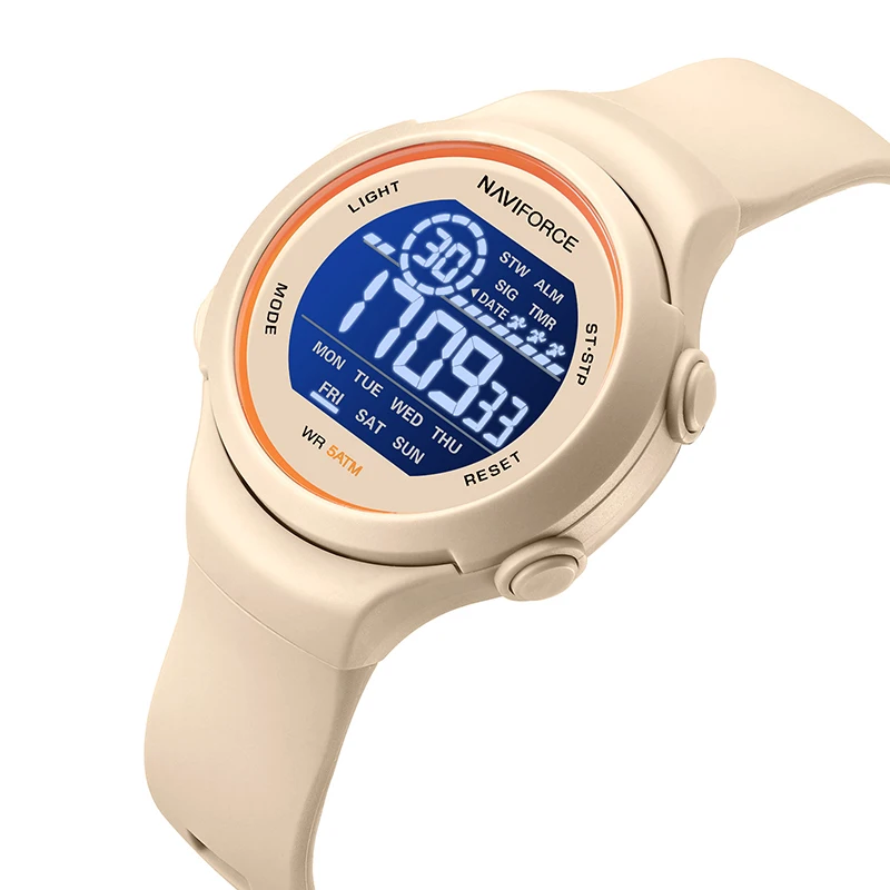 

NAVIFORCE женские часы свежий стиль силиконовый ремешок цифровой дисплей день и дата 50 м водонепроницаемые женские подарочные электронные наручные часы