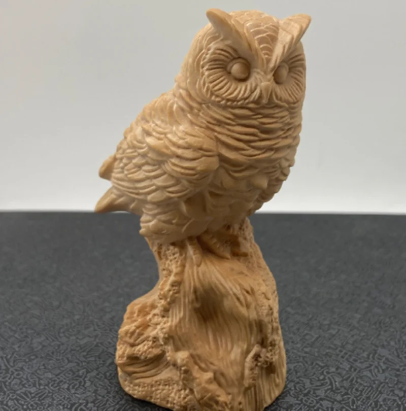 MU006 - 11 x 5 5 Boxwood Figurine Carving Animal Statue Beautiful Owl