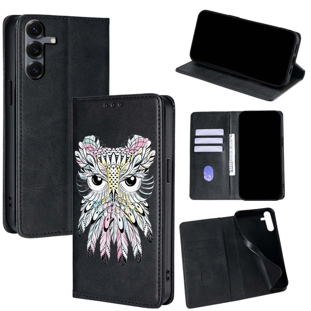 Eule bemalt magnetische Leder Brieftasche Hülle für Samsung Galaxy S25 Ultra S25 FE Galaxy S24 S23 S22 S21 Ultra Plus stoßfeste Abdeckung