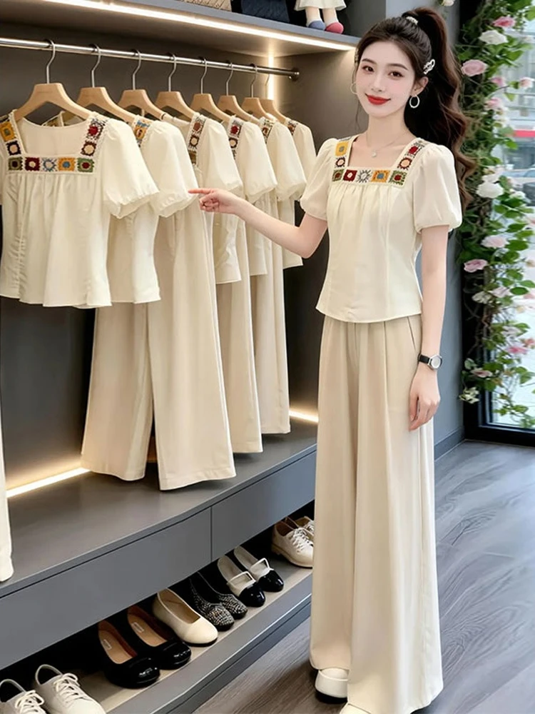 

Elegant plus Size Women's Summer Shirt And Wide Leg Pants Set Casual Comfortable Breathable Loose Fit Two Piece Outfit