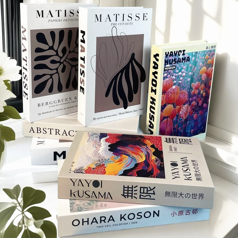 Abstract Open Fake Book Storage Box Luxury Decorative Books Bauhaus Matisse Boho Monet Designer Coffee Table Bedroom Home Decor