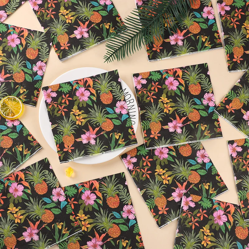 

20pcs Tropical Pineapple Hibiscus Print Paper Napkins Disposable Napkins Summer Luau Hawaiian Party Beach Themed Event Supplies