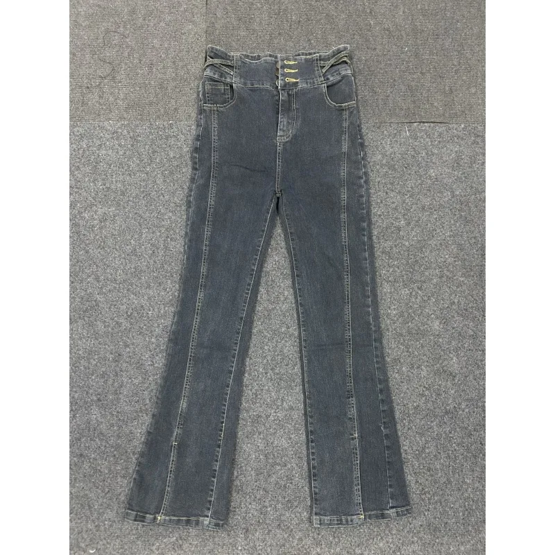 

2025 New Blue Jeans for Women in Summer: Small, Versatile, High Waist, Slimming, Floor Draping, Split, Micro flared Pants