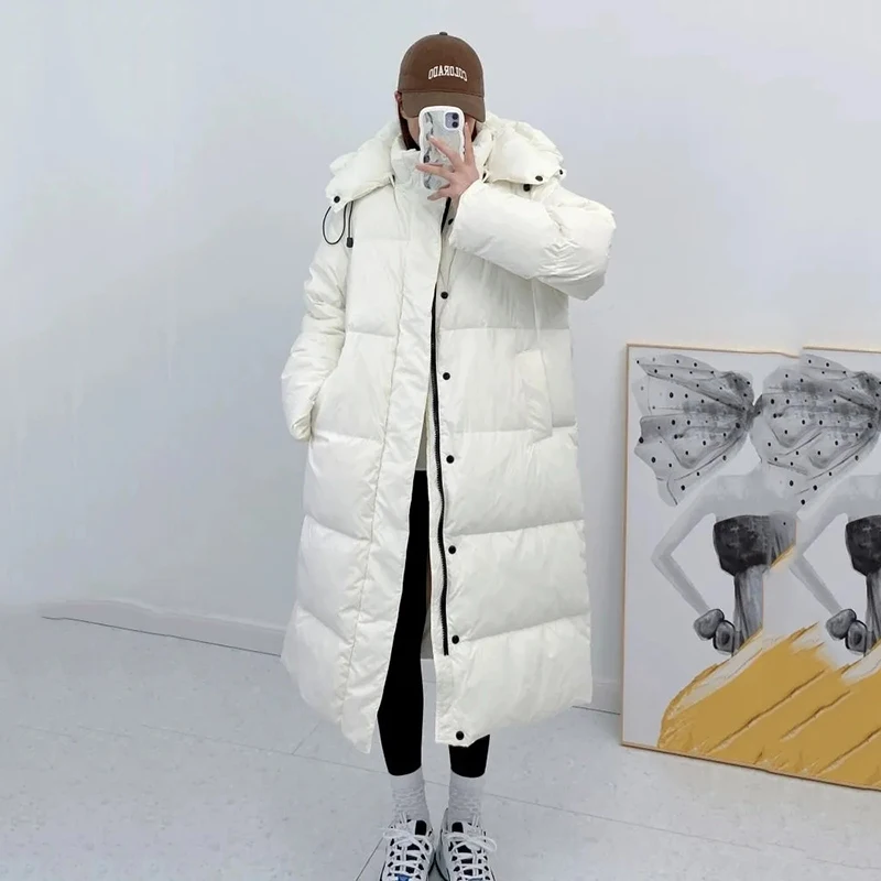 2023 Winter Women Hooded Snow Parkas 90% White Duck Down Coat Thick X-Long Puffer Winter Female Long Loose Warm Jacket Overcoat