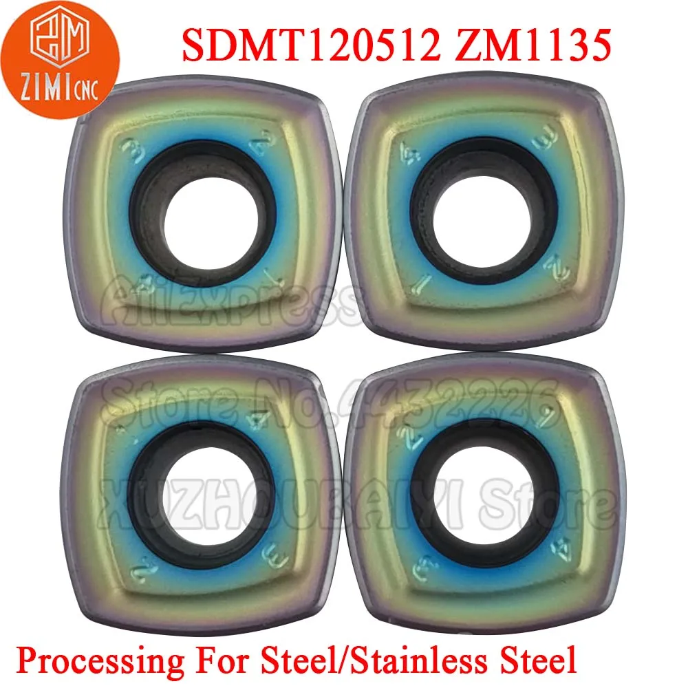 10pcs SDMT 120512 SDMT120512 ZM1135 Carbide Milling Inserts Turning Tools CNC Cutter Lathe Blade For Steel and Stainless Steel