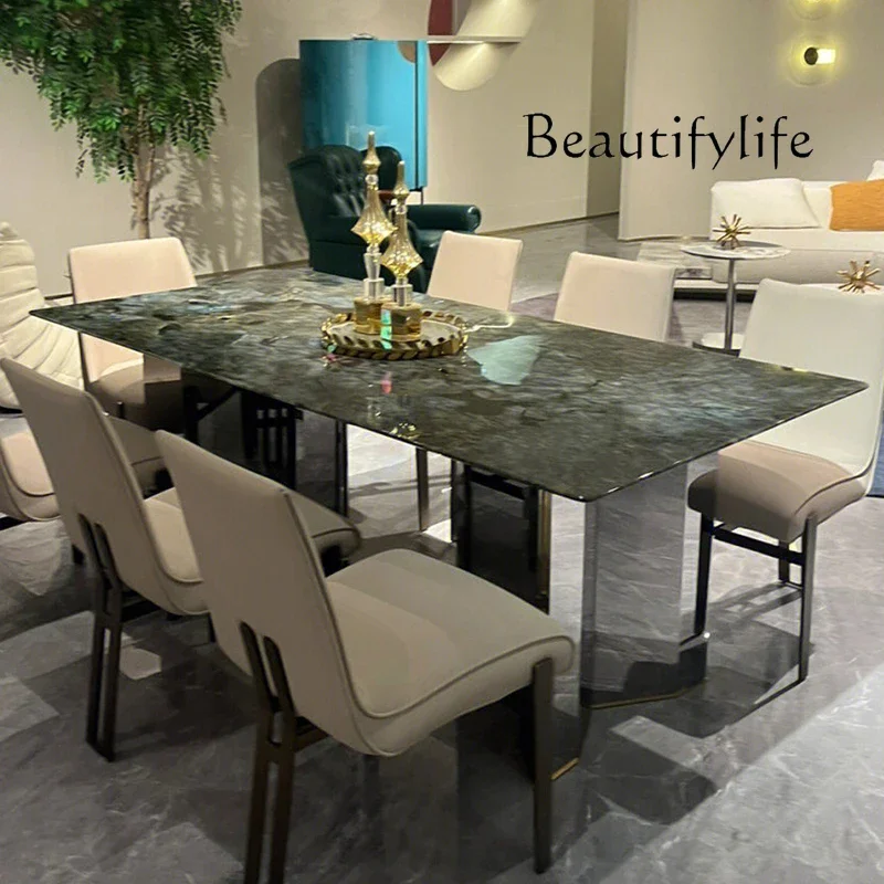 

M Синий Жадеитовый Обеденный Стол Светлый Роскошный Натуральный Мрамор Прямоугольный Высококачественный Итальянский Обеденный Стол Премиум