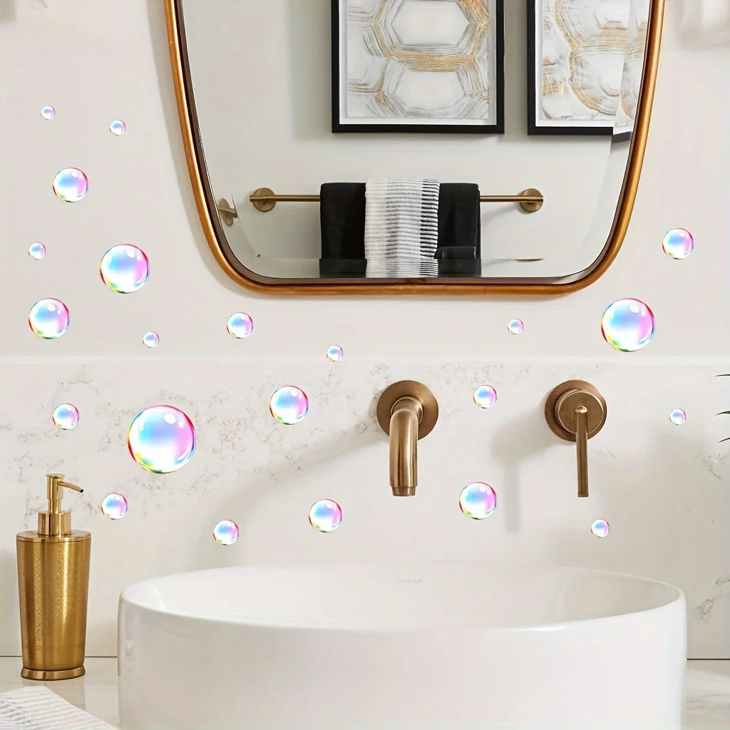 Colorful Bubble Wall Stickers - Removable Self-Adhesive Vinyl Decals, Reusable Modern Round Decor for Living Room