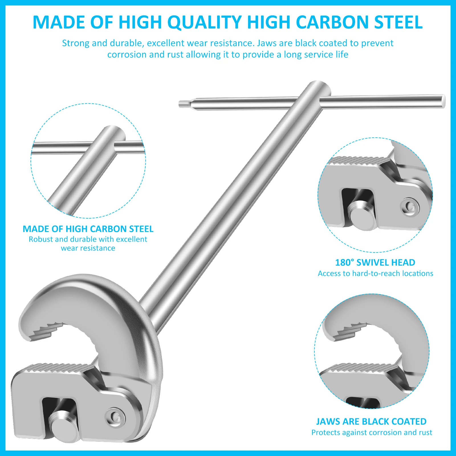 180 Degree Rotating Adjustable Basin Spanner Carbon Steel Tap Nut Spanner Universal Sink Plumbing Repair Basin Wrench Hand Tool