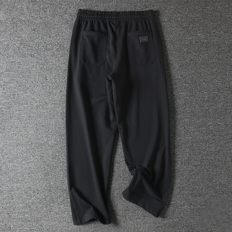 Spring And Autumn New American Retro Heavyweight Solid Color Loose Straight Knit Sweatpants 85% Cotton Men's Casual Sweatpants