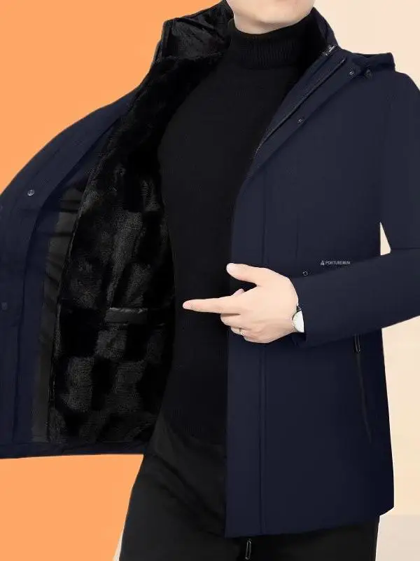 

Thiened Removable Inner Cotton Jaet Hooded Casual Winter New Busin Casual Cotton Clothes for Middle-Aged And ly