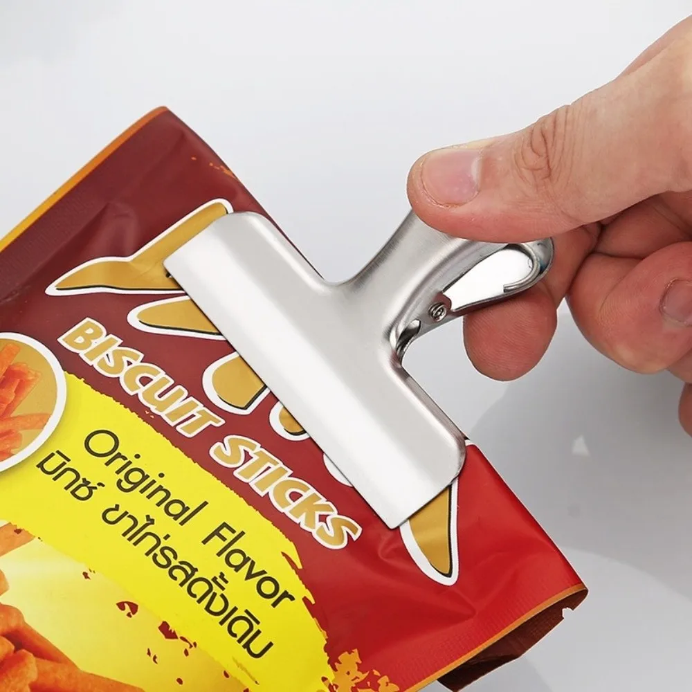 

Stainless Steel Sealing Clip Dust-proof Snack Sealing Binder Clip Leak-Proof Mini Size Storage Bag Sealing Receipt Organization