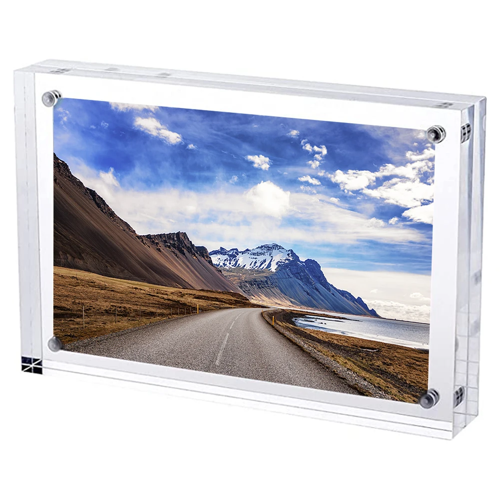 Clear Acrylic Photo Frame Stand for Desk Use Compatible with Common Print Sizes 4x6 to 8x10 Inches Portrait or Landscape Mode