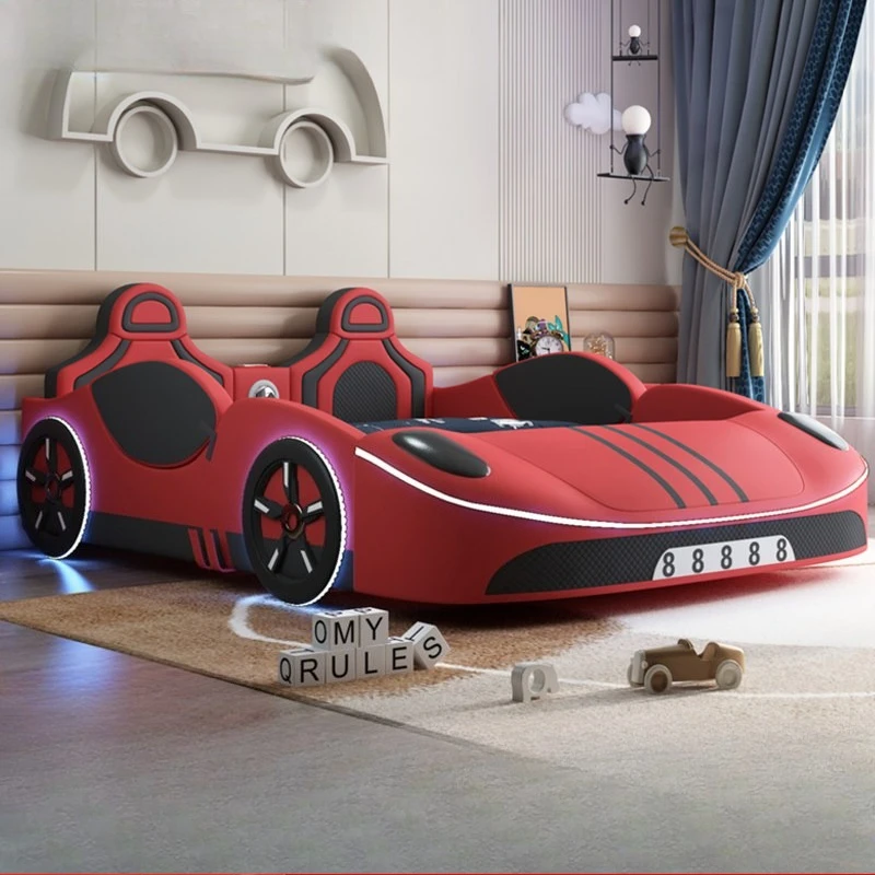Children's car bed cartoon creative Boy comfortable Single Bed with guardrail 150x200 centimeter cama solteiro bedroom furniture
