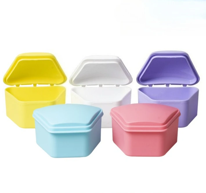 30pcs Trapezium-Shaped Denture Box Triple Lock Dental Colored Plastic Cases
