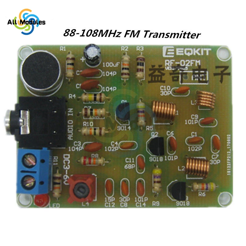 FM 무선 송신기 모듈 DIY 키트, 88-108MHz 전자 주파수 마이크 스테레오 라디오 보드 부품, DC 3V 6V 조절 가능